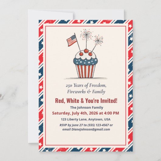 4 juli Cupcake Vuurwerk Amerika 250e Kaart (Voorkant)