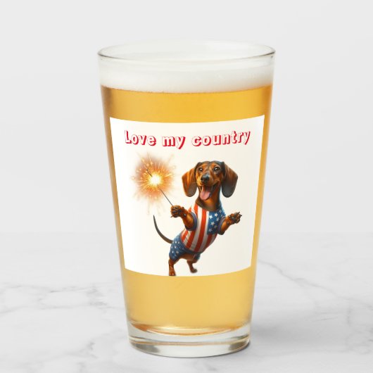 4 juli Dachshund Bier Glas (Voorkant gevuld)