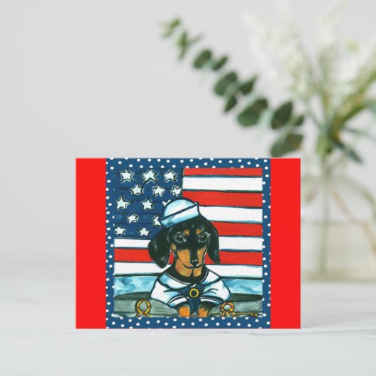 4 juli Dachshund Briefkaart (Staand voorkant)