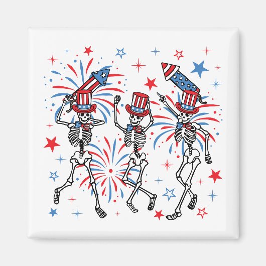 4 juli Dancing Skeletons Square Magneet (Voorkant)