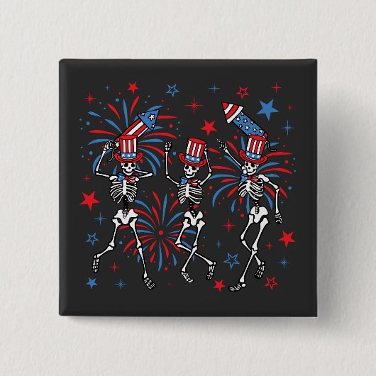 4 juli Dancing Skeletons Square Vierkante Button 5,1 Cm (Voorkant)