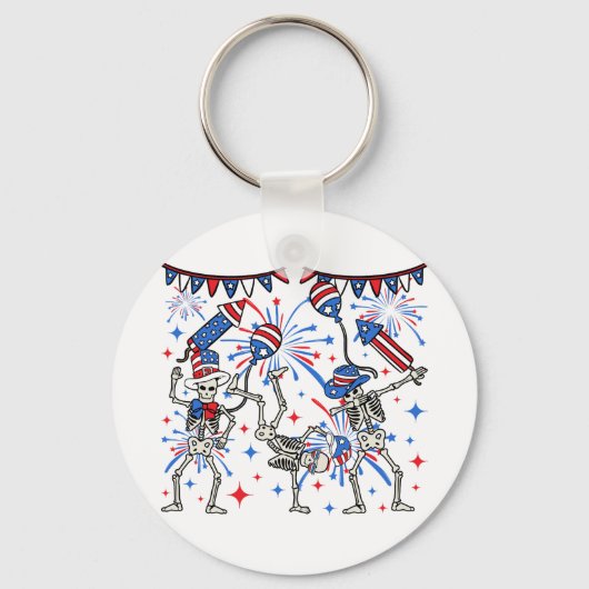 4 juli Dansende Skeletons Cirkel Sleutelhanger (Voorkant)