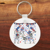 4 juli Dansende Skeletons Cirkel Sleutelhanger (Voorkant)