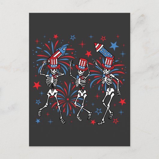 4 juli Dansende Skeletten Briefkaart (Voorkant)