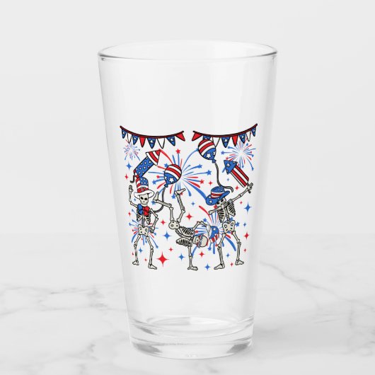 4 juli Dansende Skeletten Drink Glas (Voorkant)