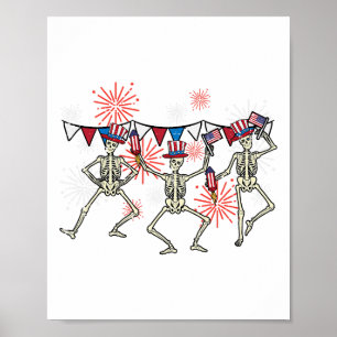 4 juli Dansende Skeletten Grappige Patriottische M Poster