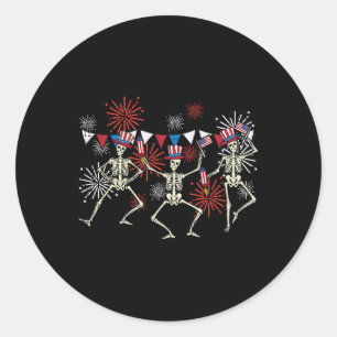 4 juli Dansende Skeletten Grappige Patriottische M Ronde Sticker