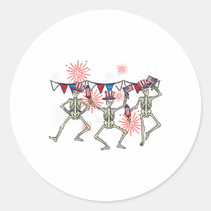 4 juli Dansende Skeletten Grappige Patriottische M Ronde Sticker