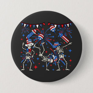 4 juli Dansende Skeletten Ronde Button 7,6 Cm