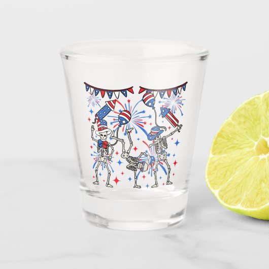 4 juli Dansende Skeletten Shot Glas (Voorkant)