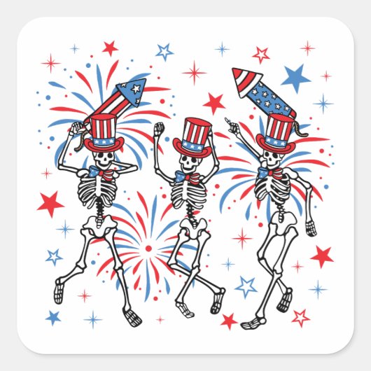 4 juli Dansende Skeletten Vierkante Sticker (Voorkant)