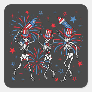 4 juli Dansende Skeletten Vierkante Sticker