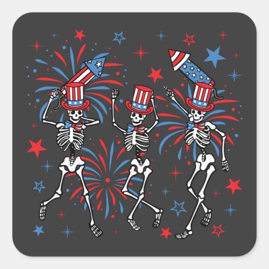 4 juli Dansende Skeletten Vierkante Sticker (Voorkant)