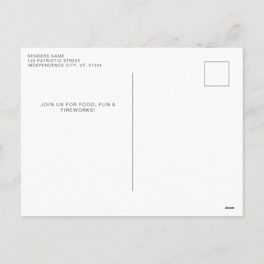 4 juli: De Rode Witte Moo Patriottische Boerderij  Feestdagenkaart (Achterkant)