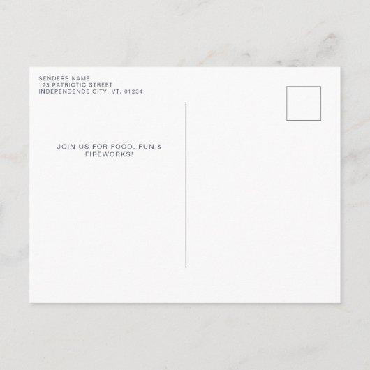 4 juli: De Rode Witte Moo Patriottische Boerderij  Uitnodiging Briefkaart (Achterkant)