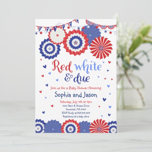 4 juli de Uitnodiging van het Baby shower op 4 jul (Staand voorkant)