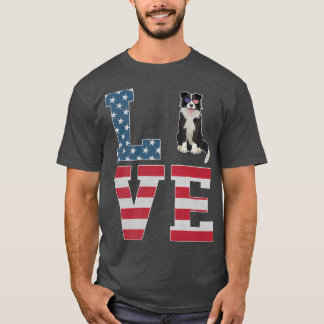 4 juli Decor Patriotic LOVE Border Collie Dog T-shirt