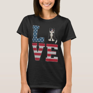 4 juli Decor Patriotic LOVE Border Collie Dog T-shirt