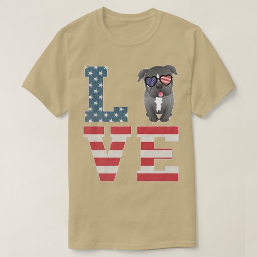 4 juli Decor Patriotic LOVE Pitbull Dog Ameri T-shirt (Design voorkant)