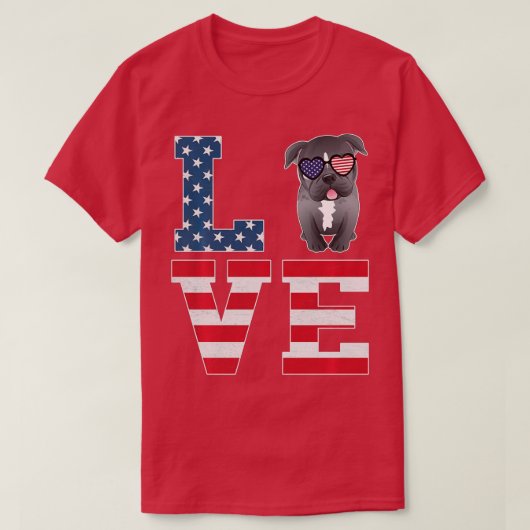 4 juli Decor Patriotic LOVE Pitbull Dog Ameri T-shirt (Design voorkant)