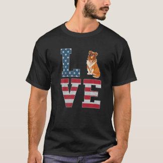 4 juli Decor Patriotic Love Rough Collie Dog T-shirt