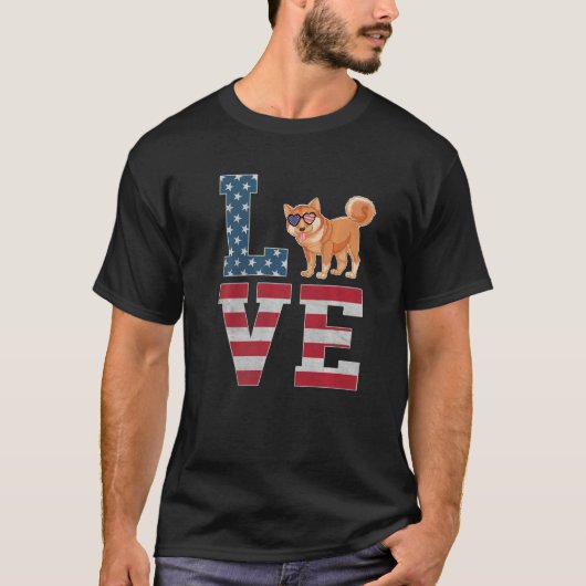 4 juli Decor Patriotic Love Shiba Inu Dog Ame T-shirt (Voorkant)