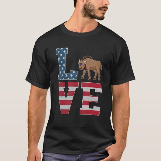 4 juli Decor Patriotic Love Wildebeest Americ T-shirt (Voorkant)