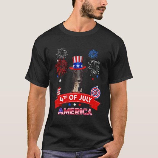 4 juli Decor Patriottische LIEFDE Greyhound Hond U T-shirt (Voorkant)