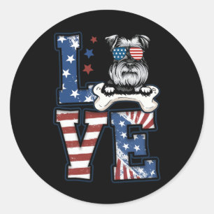 4 Juli Decor Patriottische Liefde Schnauzer Hond U Ronde Sticker