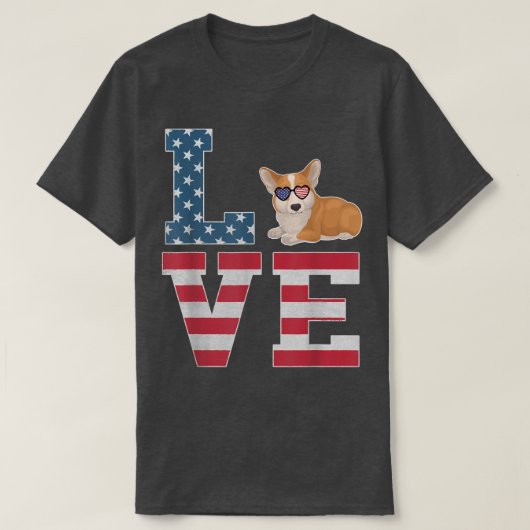 4 juli decoratie patriottische LIEFDE Corgi Hond A T-shirt (Design voorkant)