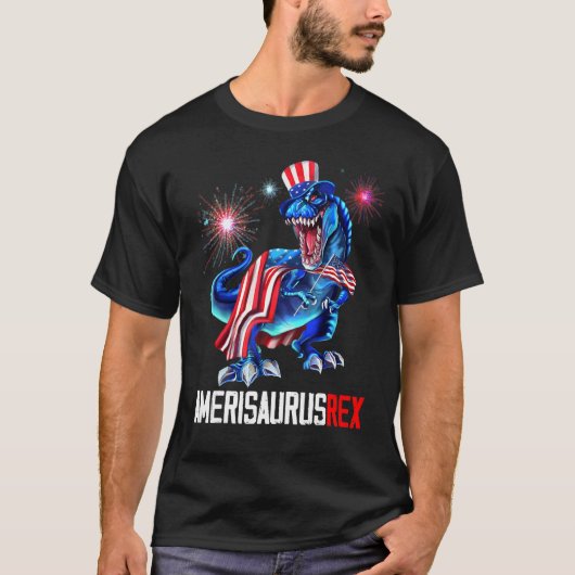 4 juli Dinosaurus Rex Amerisaurus Rex Amerikaans T-shirt (Voorkant)