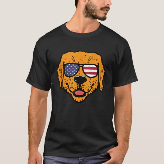 4 juli Dog Golden Retriever Patriottische Mannen W T-shirt (Voorkant)