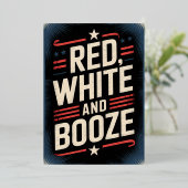 4 juli drankfeest | Rood Wit en Drank Folie Uitnodiging (Staand Voorkant)
