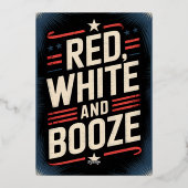 4 juli drankfeest | Rood Wit en Drank Folie Uitnodiging (Achterkant)