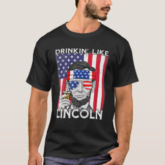 4 juli Drinken als Lincoln Amerikaanse vlag T-shirt