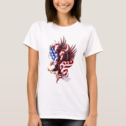 4 juli Eagle en de Amerikaanse vlag Illustratie T-shirt (Voorkant)