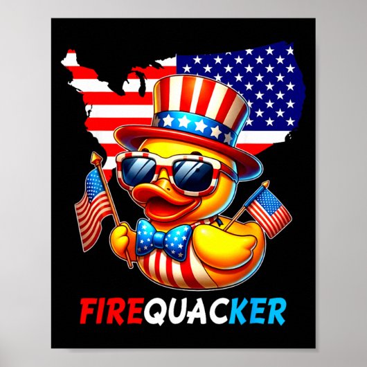 4 juli eend vuurwerk patriottische vierde juli poster (Voorkant)