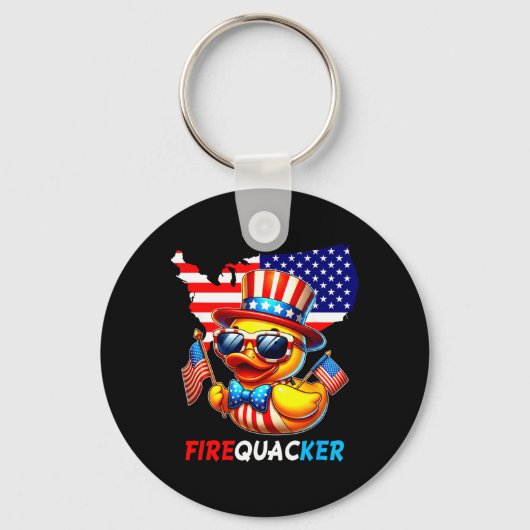 4 juli eend vuurwerk patriottische vierde juli sleutelhanger (Voorkant)