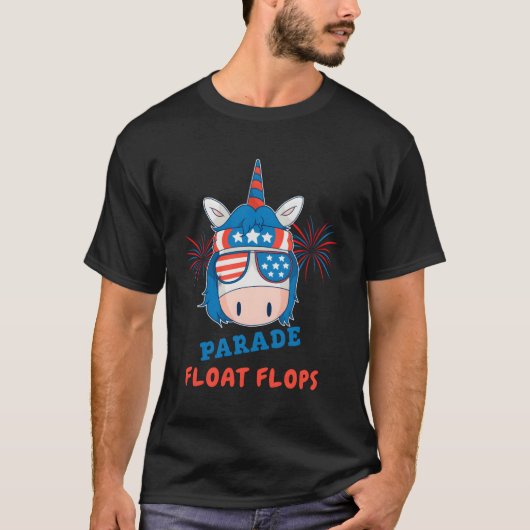 4 juli Eenhoorn USA Parade Float Flops T-shirt (Voorkant)