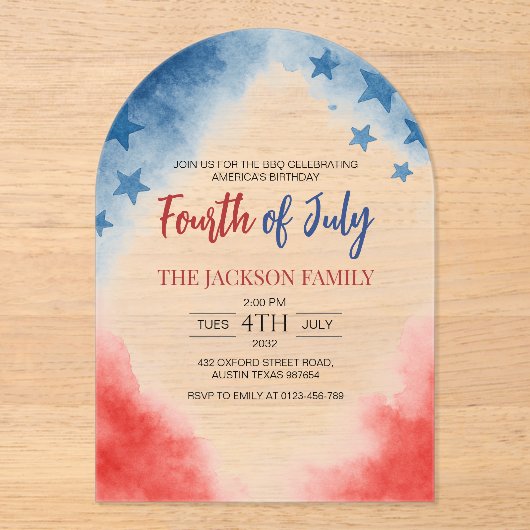 4 juli eenvoudige moderne acryl uitnodiging (Voorkant)