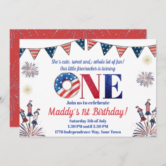 4 juli Eerste verjaardag Firecracker Kaart (Voorkant / Achterkant)