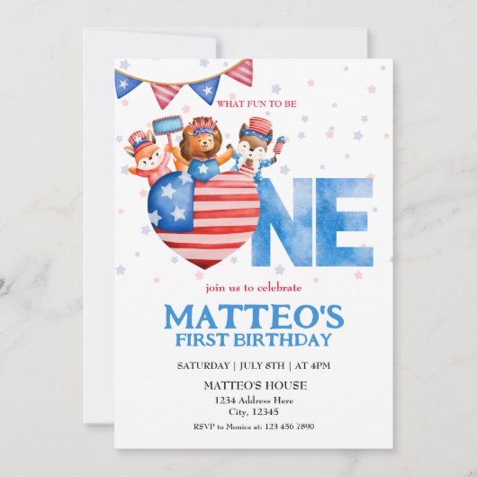 4 juli Eerste verjaardag Kaart (Voorkant)