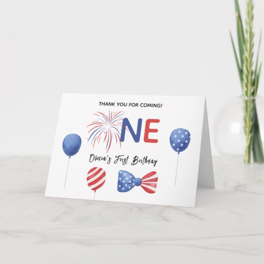 4 juli eerste verjaardagsfeestje bedankkaart (Voorkant)