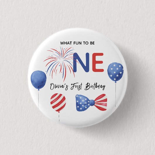 4 juli eerste verjaardagsfeestje ronde button 3,2 cm (Voorkant)