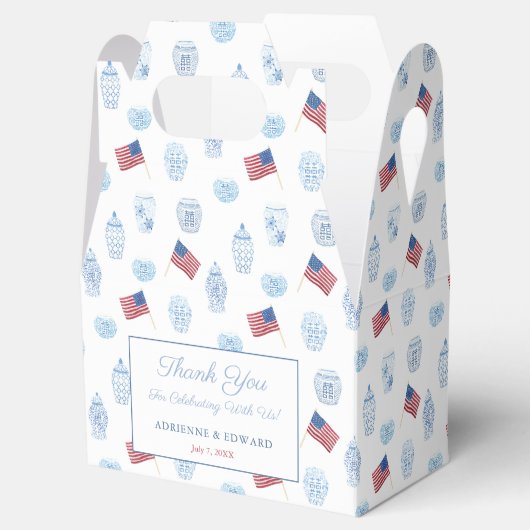 4 juli Elegante Chinoiserie American Flag Bruiloft Bedankdoosjes (Geopend)