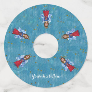 4 juli Engelen houden vlaggen rood wit blauw sterr Wijnglaslabel