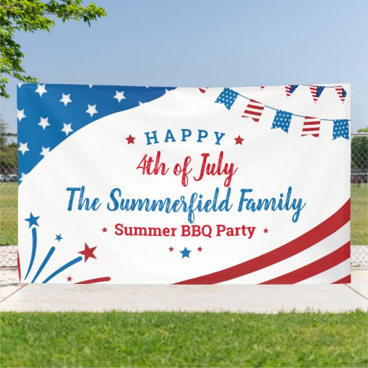 4 juli Familie Zomer BBQ Party Spandoek (Buitenkant)