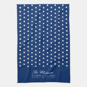 4 juli familienaam sterren blauw theedoek