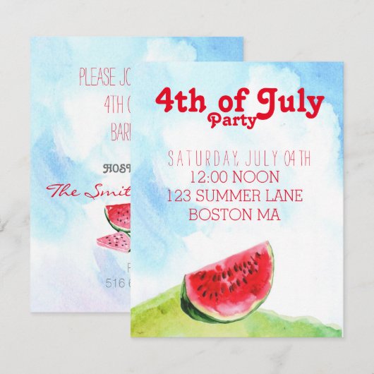 4 juli feest barbecue uitnodiging (Voorkant / Achterkant)