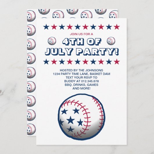 4 juli Feest Baseball Kaart (Voorkant / Achterkant)